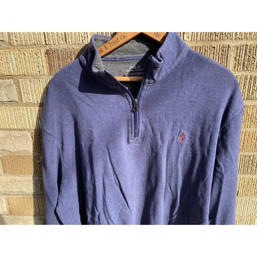 Men's‎ Polo Ralph Lauren Quarter Zip Pullover Sweater Blue XL Warm Pony Accent
